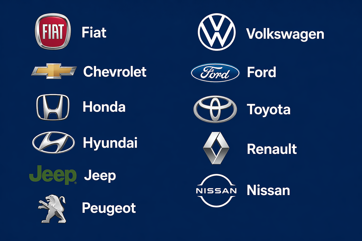 Marcas de veículos atendidos